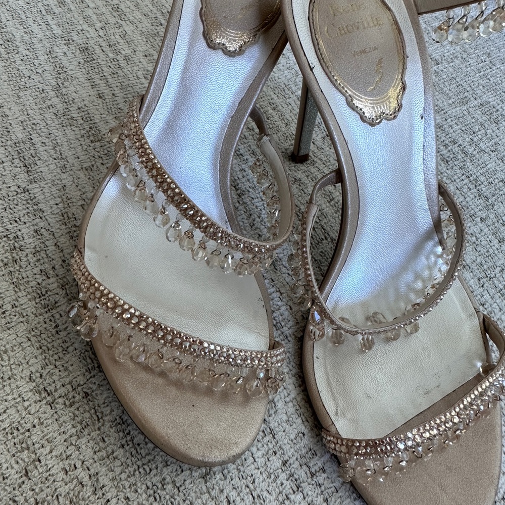 Rene Caovilla- Chandelier Embellished Leather Wrap Sandals - Picture 6 of 11